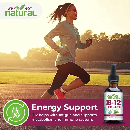 Vista 2 de Why Not Natural Vitamina B12 Líquido Plus Folato - Gotas veganas sublinguales orgánicas extra fuertes - Suplemento de metilo con folínico
