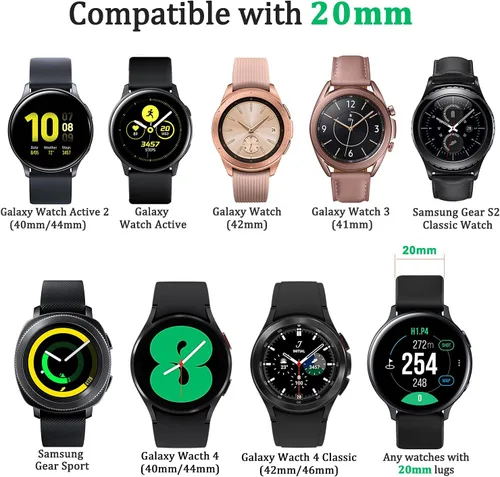 Vista 3 de 4 PACK Bands Compatible with Samsung Galaxy Watch 4 40mm 44mm/ 4 Classic 42mm 46mm, 20mm Adjustable Silicone Sport Replacement Strap for Samsung