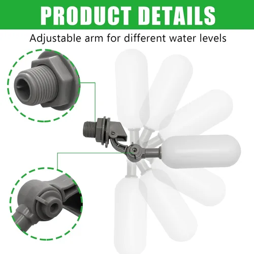 Vista 4 de Uenhoy Paquete de 2 válvulas de bola de flotador de rosca NPT de 1/2 pulgada, llenado automático de sistema de agua con brazo ajustable