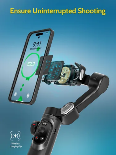 Vista 4 de AOCHUAN Estabilizador de cardán para iPhone Gimbal con carga inalámbrica Smartphone para iPhone 15 Pro Max/Android plegable de 3 ejes Estabilizador