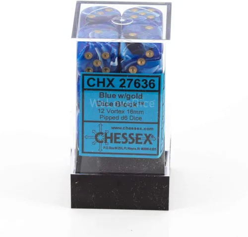 Vista 3 de DND - Juego de dados Chessex D&D de 0.630 in, juego de dados poliédricos de plástico azul y dorado, Dungeons and Dragons, incluye 12 dados – D6