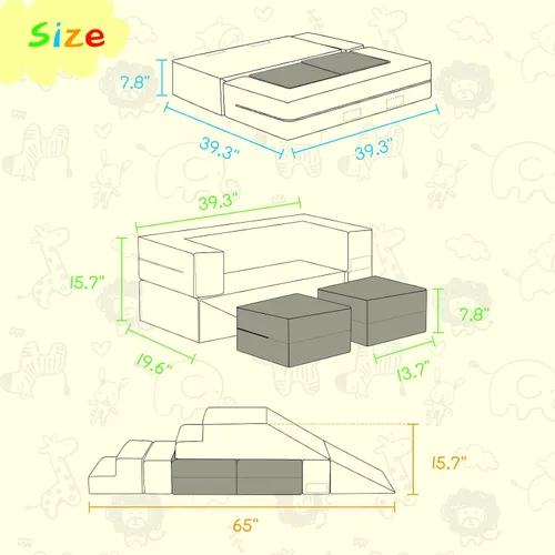 Vista 2 de Bloques de escalada de espuma para niños pequeños Sofá modular para niños con 2 otomanas en interiores, juego plegable suave para gatear