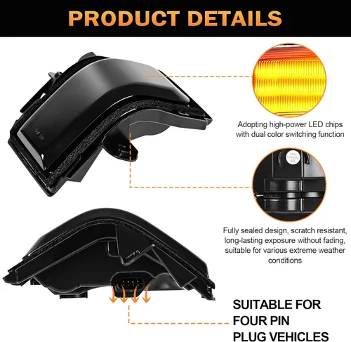 Vista 5 de [2 piezas] Marcador de espejo lateral luces intermitentes para Ford F150 F250 F350 F450 F550 Super Duty 2017 2018 2019 2020 2021 2022 2023, lámparas