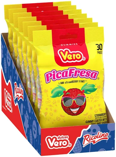 Vista 3 de VERO PicaFresa - Caja de dulces masticables de fresa y chile con 7 bolsas de 30