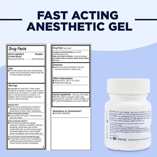 Vista 2 de Dynamic Dental Candi Caine, gel anestésico tópico, 1 oz, sabor a goma de mascar