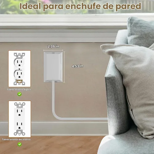 Vista 2 de Cable de extensión con cubierta de toma de corriente de 3 pies, enmascarador de toma de corriente ultradelgado con tira de alimentación de enchufe