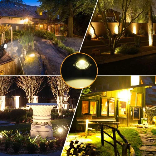 Vista 5 de Romwish Focos LED de paisaje de 120 V, focos exteriores de 10 W para patio, luz blanca cálida de 3000 K, luz de punto de 120 V CA con pico