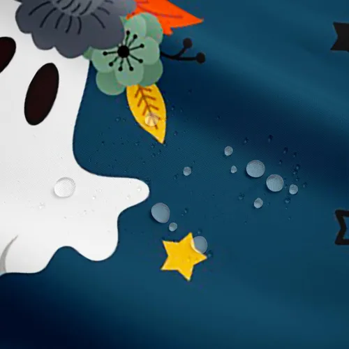 Vista 4 de Cortina de ducha gótica de Halloween con diseño de fantasmas de dibujos animados, farol de calabaza, juego de cortina de ducha de 72 pulgadas