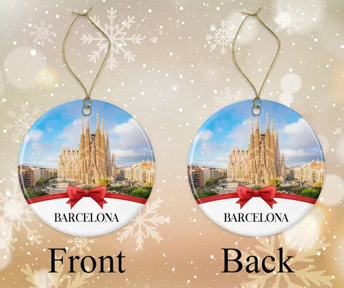 Vista 2 de Adorno de Navidad de Barcelona, colección de recuerdo de viaje, regalo para la familia, adorno de árbol de Navidad de ciudad, regalo de Barcelona