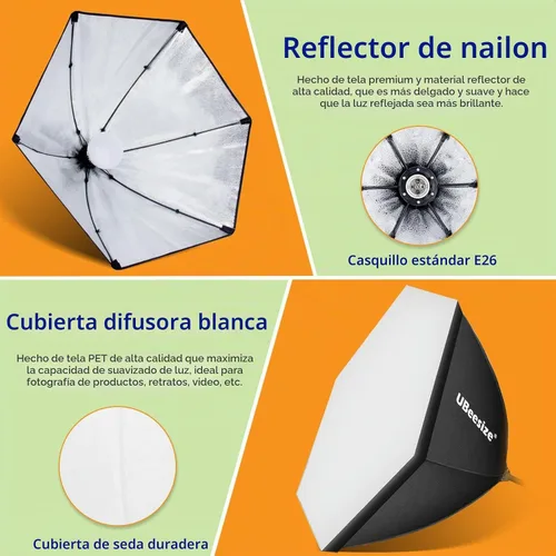 Vista 2 de UBeesize Softbox Kit de iluminación para fotografía, kit de iluminación continua con reflector de 30" x 30" y bombilla de 3 temperaturas de color 85