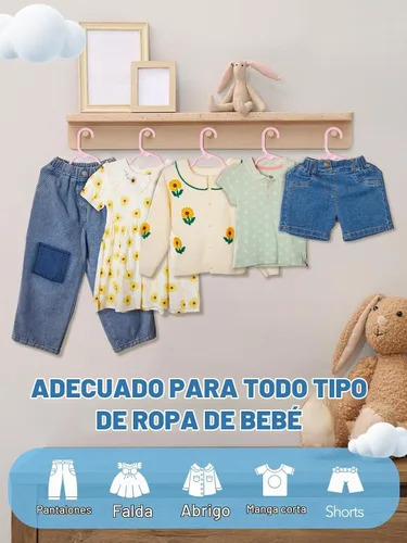 Vista 2 de Paquete de 60 perchas de plástico para niños, color rosa para uso diario