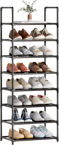 Vista 3 de Zapatero alto de 8 niveles para armario, entrada, estante de zapatos ajustable, resistente y duradero, organizador de zapatos estrecho