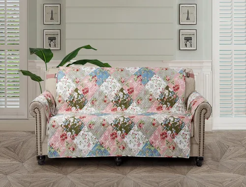 Vista 16 de Brilliant Sunshine Blue Plaids & Stripes - Funda para sillón de sofá, asiento de 23 pulgadas Patchwork Design, Non Slip Sofa Cover, Quilted