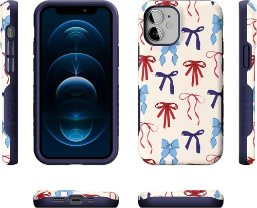 Vista 8 de Casely Funda para iPhone 12 Mini American Girlie Lazos rojos, blancos y azules Diseño protector audaz Compatible con MagSafe