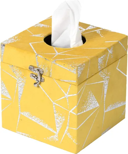 Vista 8 de Caja de pañuelos faciales de terciopelo cuadrado, color amarillo (paquete de 2)