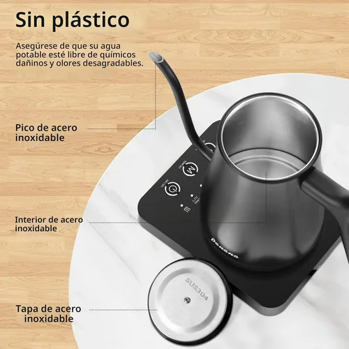 Vista 5 de Panana Hervidor eléctrico, hervidor eléctrico de cuello de cisne, control de temperatura con pantalla LCD, hervidor de té para verter sobre café
