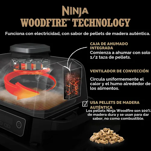 Vista 5 de Ninja Serie Woodfire 7 en 1 (parrilla, barbacoa, asar, freír con aire, deshidratar, rostizar, ahumar) Portátil y resistente a la intemperie
