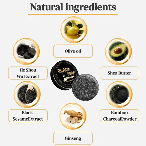 Vista 3 de 2 barras inversas de cabello gris, jabones de champú natural para oscurecer el cabello, jabón negro para cobertura de cabello gris, limpieza