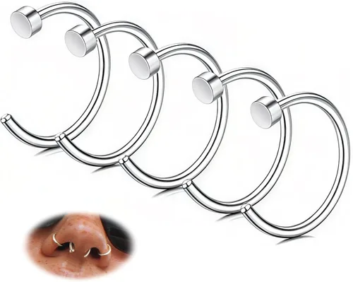 Vista 7 de FIBO STEEL - 5 piezas de acero inoxidable, 18G a 22G, joyería corporal, piercing de nariz para mujer