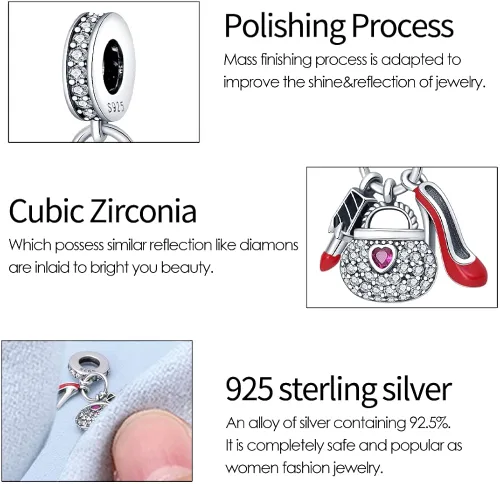Vista 2 de TINSLO Charms Beads fits for Charms Bracelets for Woman 925 sterling silver suspension pendants and CZ stones, women DIY jewelry