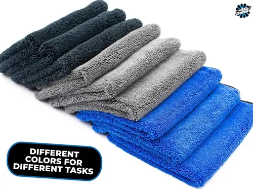 Vista 4 de (9 paquetes) THE RAG COMPANY 16 pulgadas x 16 in. Toallas para detalles de auto, de microfibra de felpa, doble pila profesional 70/30 mezcla 420