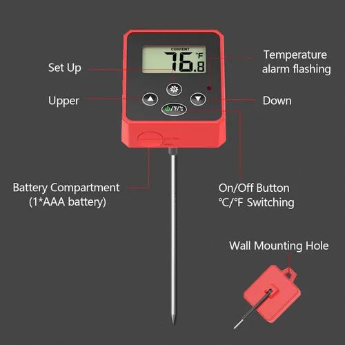 Vista 7 de Timloon Termómetro digital de dulces con clip para olla, pantalla LCD de retroiluminación, sonda de 8 pulgadas de largo, alarma de temperatura