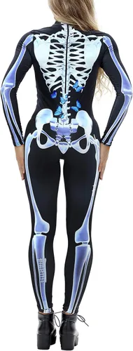 Vista 2 de Disfraz de Halloween para mujer, diseño de calavera con estampado 3D, diseño de calavera