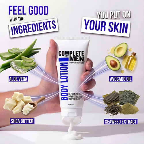 Vista 6 de Loción Corporal para Hombres, para Piel Seca: Hidratante de Manos y Cuerpo No Grasa con Manteca de Karité, Aloe Vera, Hidratación 24 Horas, Loción