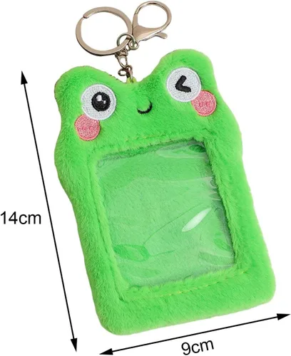 Vista 4 de Lindo soporte de tarjeta de fotos de felpa para almacenamiento de fotos de ídolos, bolsa de llavero colgante para tarjetas de juego, tarjetas