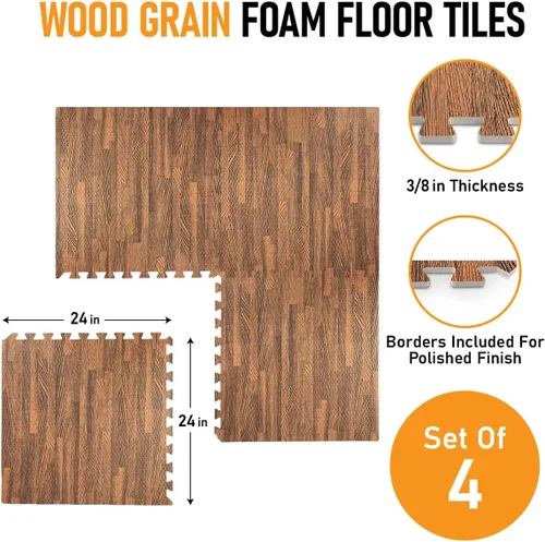 Vista 3 de HomeCube USA - Baldosas de espuma entrelazadas con veta de madera de 3/8 pulgadas de grosor para hogar, oficina, espacio de equipos