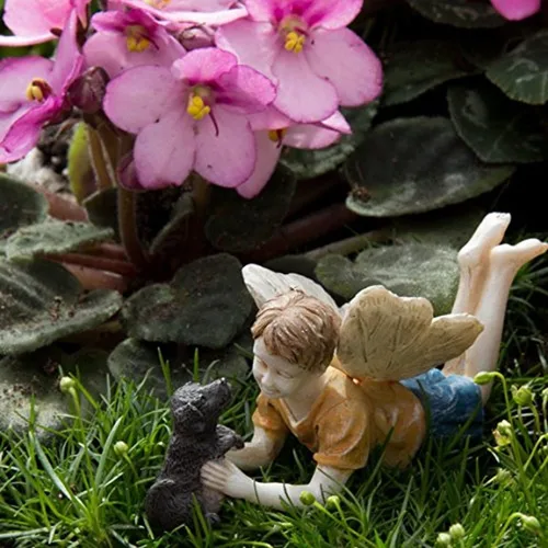 Vista 2 de Miniature Fairy Garden Edición Limitada Boy Fairy con perro Ross y Winston, Modelo: 74, Hogar/Jardín y Tienda al aire libre