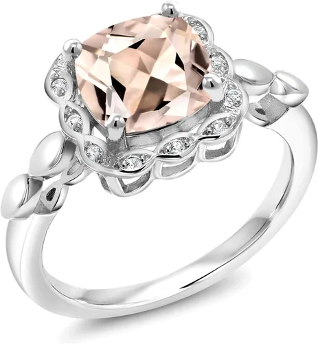 Vista 107 de Gem Stone King Anillo de compromiso de plata de ley 925 de 0.315 in con piedra natal y zafiro blanco creado Anillo de compromiso de boda