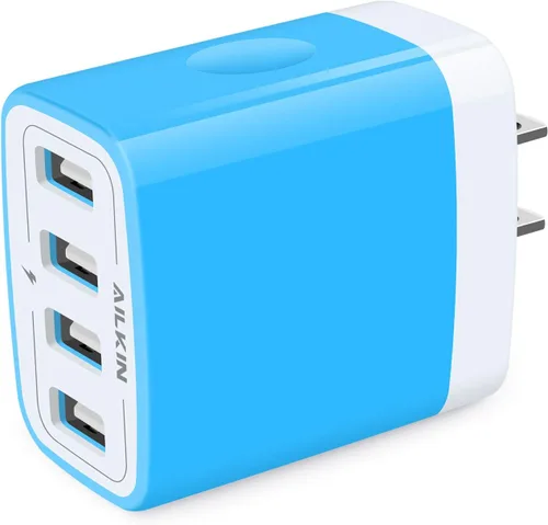 Vista 10 de Cargador de pared, adaptador de cargador USB, estación de carga rápida AILKIN 4.8A, 4 puertos múltiples, bloque de base de alimentación, enchufe