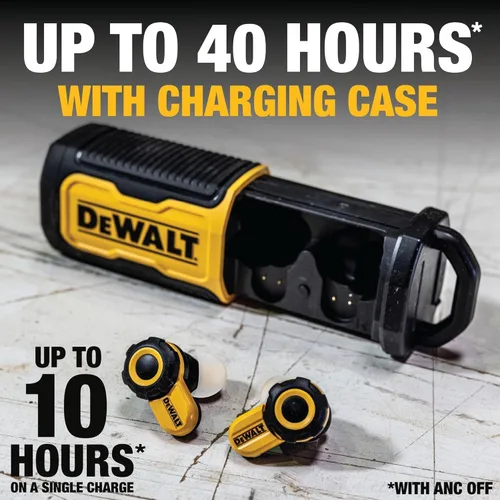 Vista 6 de DEWALT Auriculares Pro X2 ANC True Wireless de Bluetooth para sitios de trabajo de servicio pesado, auriculares de trabajo con cancelación activa