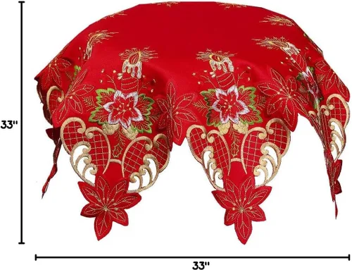 Vista 3 de Grelucgo Mantel pequeño bordado rojo navideño (octágono, 33 pulgadas)