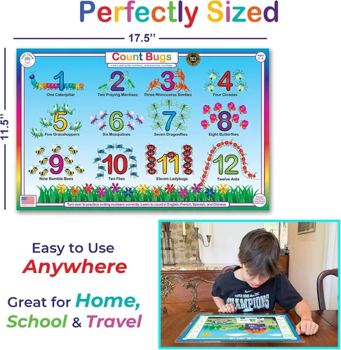 Vista 8 de Tot Talk Paquete de 4 manteles individuales educativos de aprendizaje temprano para niños, fabricado en Estados Unidos, alfabeto ABC mayúscula, ABC