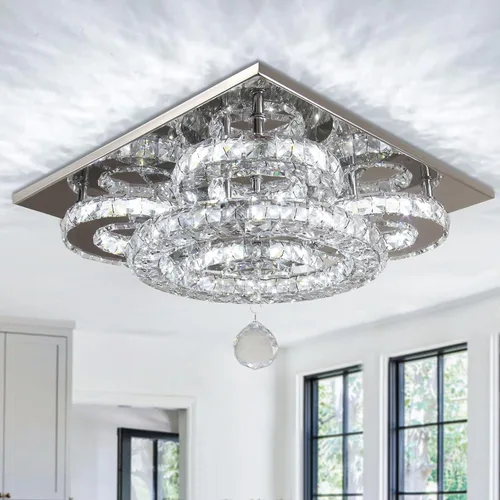 Vista 10 de Mini candelabro LED de cristal para techo, 2 capas, lámpara de techo empotrada, moderna iluminación para pasillo, escalera, cocina, baño