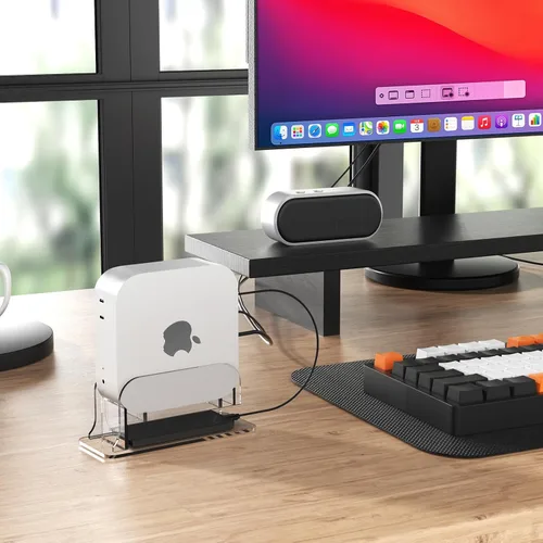 Vista 7 de Likesing Soporte de escritorio vertical de acrílico transparente para Mac mini M4/M4 Pro 2024, soporte para Mac mini M4 con ranura de almacenamiento
