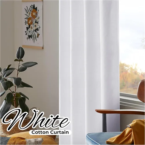 Vista 4 de HOMIDATE Cortinas blancas de algodón de 72 pulgadas de largo, juego de 2, 50 x 72 pulgadas, paneles de ventana de algodón texturizado