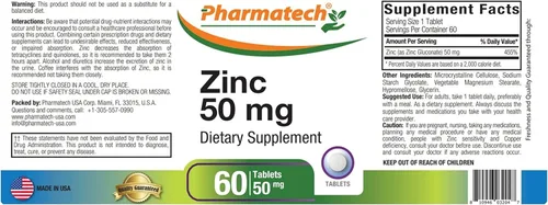 Vista 2 de Zinc 50 mg, Suplemento de apoyo inmunológico, gluconato quelado de zinc elemental, antioxidante mineral para la salud del hombre y la mujer, acné