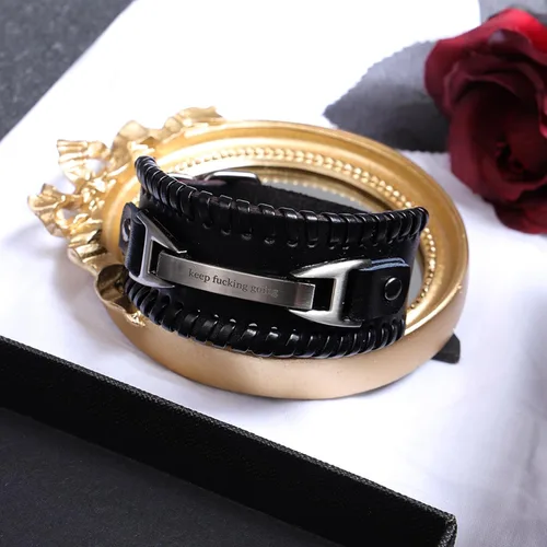 Vista 2 de Eigso Pulsera de cuero trenzado vintage punk con hebilla de cierre para hombres y mujeres