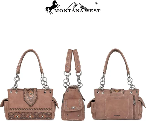 Vista 2 de Montana West Western Tote Bag for Women Concealed Carry Shoulder Handbag Tooling Purse with Wallet