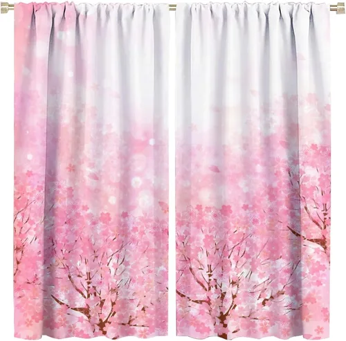 Vista 16 de Cortinas de cerezo, paisaje japonés, árbol de cerezo natural, primavera, dormitorio, sala de estar, ventana, 2 juegos de paneles, 42 x 45 pulgadas