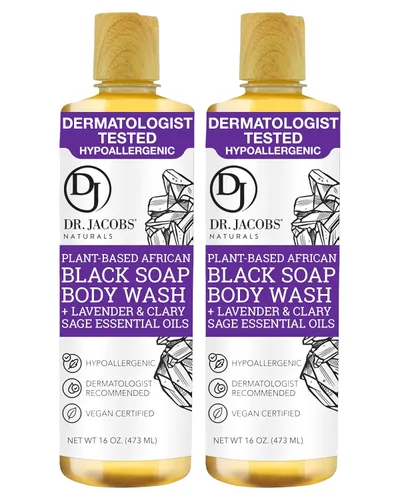 Vista 18 de Dr Jacobs Naturals Auténtico jabón líquido negro africano con aroma a lavanda y salvia, lavado facial todo en uno, lavado corporal para piel