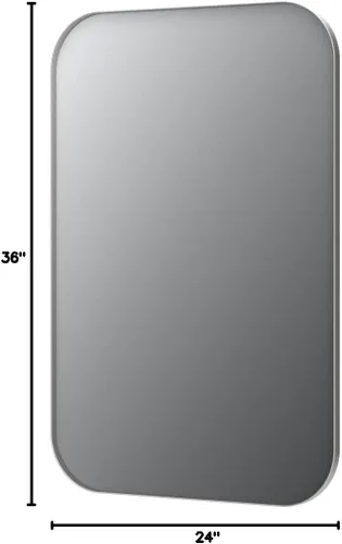 Vista 6 de Espejo de pared rectangular redondeado de níquel cepillado de 24 x 36 pulgadas, espejo de pared de acero inoxidable plateado, marco de metal