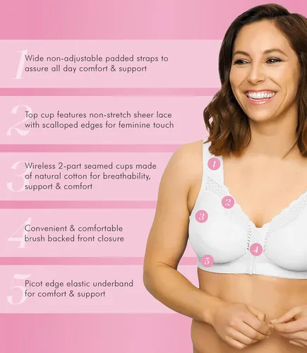 Vista 5 de Exquisite Form Sujetador de algodón totalmente inalámbrico para mujer 5100531 con cierre frontal y encaje