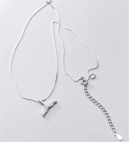 Vista 6 de Collar de plata de ley con forma de cola de sirena de cristal para mujeres y niñas delicada colgante de cola de ballena de delfín de peces