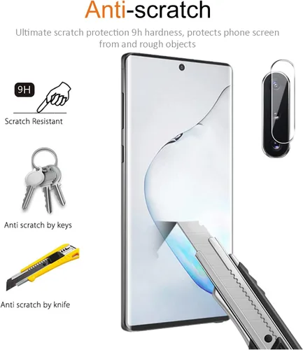 Vista 4 de Protector de pantalla de vidrio templado para Samsung Galaxy Note 10 con protector de lente de cámara [curvado 3D]