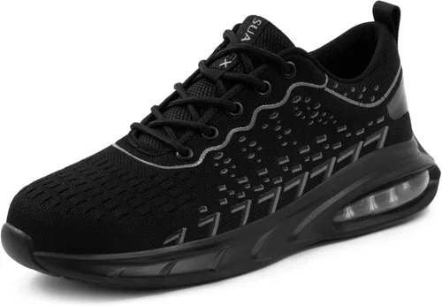 Vista 9 de SUADEX Zapatos de punta de acero para hombres y mujeres, zapatos de trabajo indestructibles, ligeros y cómodos, zapatos de seguridad antideslizantes