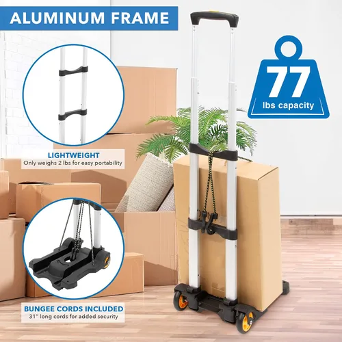 Vista 6 de Mount-It! Carrito de equipaje plegable con ruedas Fuerte, compacto, soporta 77 libras - Transporta cajas, mochilas sin problemas
